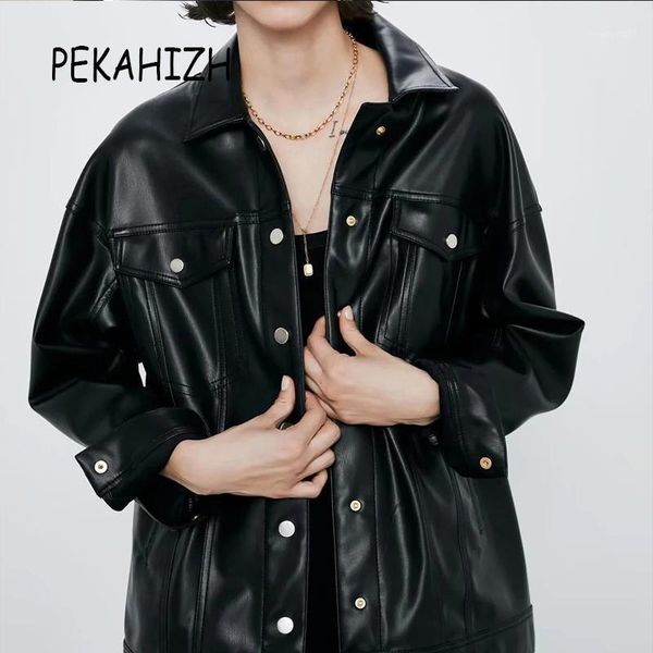 women's leather & faux winter jacket women vintage lapel pocket pu coat fashion slim long button locomotive famale outerwear chic top, Black
women's leather & faux winter jacket women vintage lapel pocket pu coat fashion slim long button locomotive famale outerwear chic top, Black