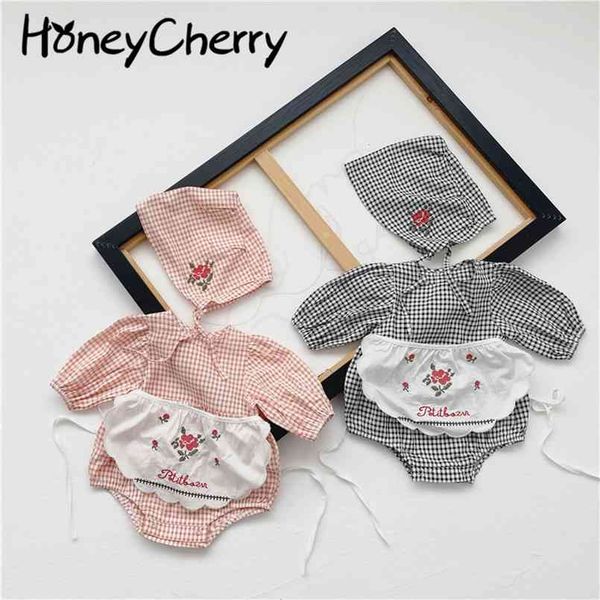 the baby bodysuits plaid three-piece hat embroidered aprons girl clothes born 210702, Blue
the baby bodysuits plaid three-piece hat embroidered aprons girl clothes born 210702, Blue