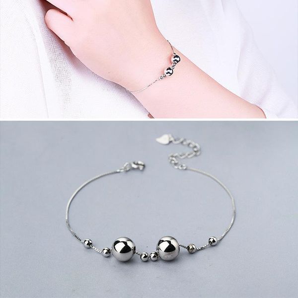 link, chain s925 silver bracelet wedding jewelry gift female fashion simple bead women with box1, Black
link, chain s925 silver bracelet wedding jewelry gift female fashion simple bead women with box1, Black
