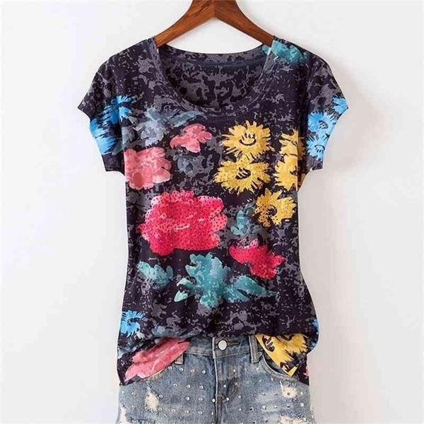 black drilling floral print t shirt women 5xl 4xl short sleeve o-neck graphic tees thin summer funny t shirts haut 210324, White
black drilling floral print t shirt women 5xl 4xl short sleeve o-neck graphic tees thin summer funny t shirts haut 210324, White