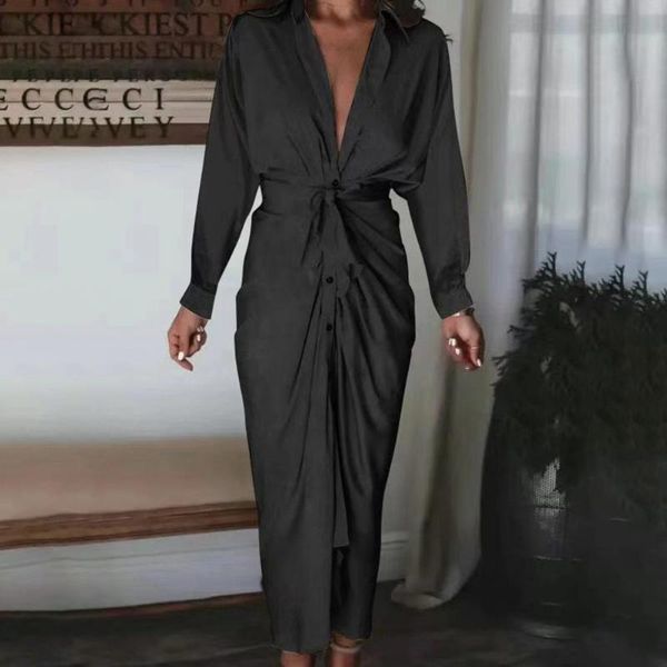 casual dresses single-breasted lace-up shirt dress long autumn buttons for gathering, Black;gray
casual dresses single-breasted lace-up shirt dress long autumn buttons for gathering, Black;gray