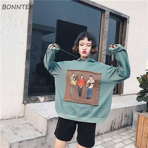 women's hoodies & sweatshirts women spring autumn printed loose cartoon harajuku ulzzang streetwear womens clothing chic casual, Black