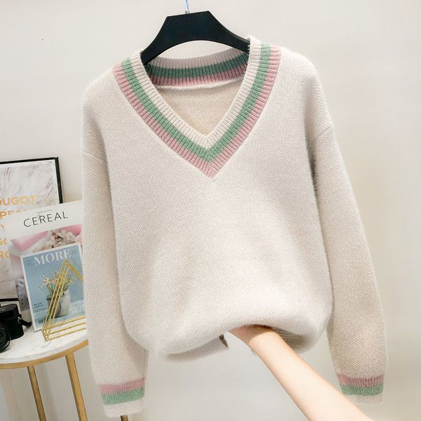 women's sweaters lazy wind student knitted bottoming femal striped color matching sweet long-sleeved v-neck pullover women spring, White;black
women's sweaters lazy wind student knitted bottoming femal striped color matching sweet long-sleeved v-neck pullover women spring, White;black