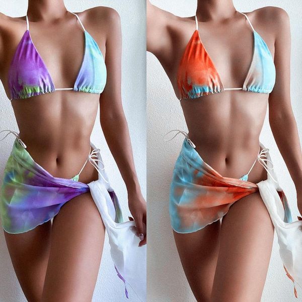 women's swimwear 2021 summer three piece women tie-dye print bikini swimsuit bra beach wear, White;black
women's swimwear 2021 summer three piece women tie-dye print bikini swimsuit bra beach wear, White;black