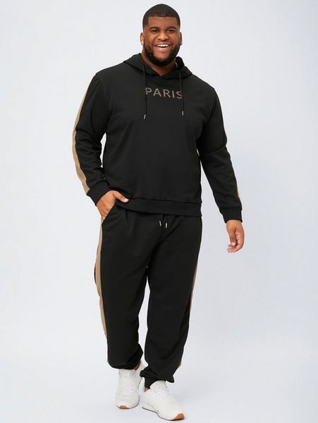 extended sizes men letter graphic contrast side seam drawstring hoodie & sweatpants c10g#, Gray
extended sizes men letter graphic contrast side seam drawstring hoodie & sweatpants c10g#, Gray