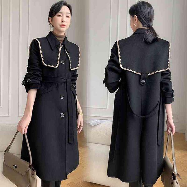 double sided cashmere medium long women's 2021 autumn winter new korean fashion loose and thin woolen coat, Black
double sided cashmere medium long women's 2021 autumn winter new korean fashion loose and thin woolen coat, Black