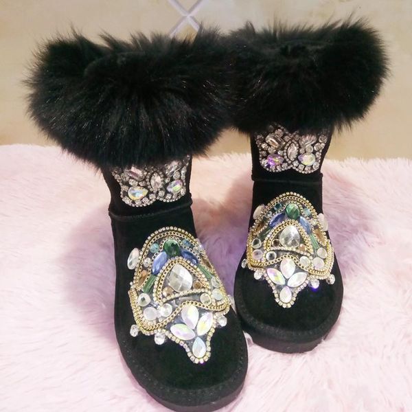 boots european winter high-end custom snow fashion fur one warm women's rhinestone high, Black
boots european winter high-end custom snow fashion fur one warm women's rhinestone high, Black