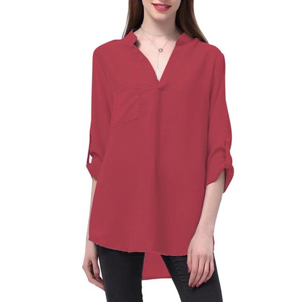 women's blouses & shirts fashion women solid color deep v neck 3/4 sleeve irregular hem chiffon design style, White
women's blouses & shirts fashion women solid color deep v neck 3/4 sleeve irregular hem chiffon design style, White