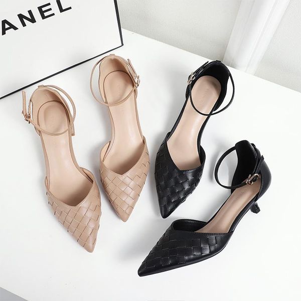 dress shoes 2021 women high heels soft leather weave plait two-piece point toe solid black beige ankle strap pumps
dress shoes 2021 women high heels soft leather weave plait two-piece point toe solid black beige ankle strap pumps