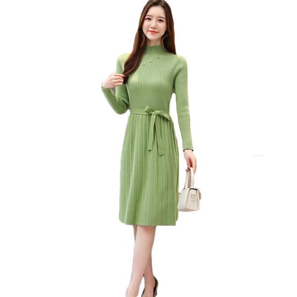 casual dresses knitted dress women green turtleneck 2021 autumn winter korean slim fashion bow belt bottoming sweater feminina cx1198, Black;gray
casual dresses knitted dress women green turtleneck 2021 autumn winter korean slim fashion bow belt bottoming sweater feminina cx1198, Black;gray