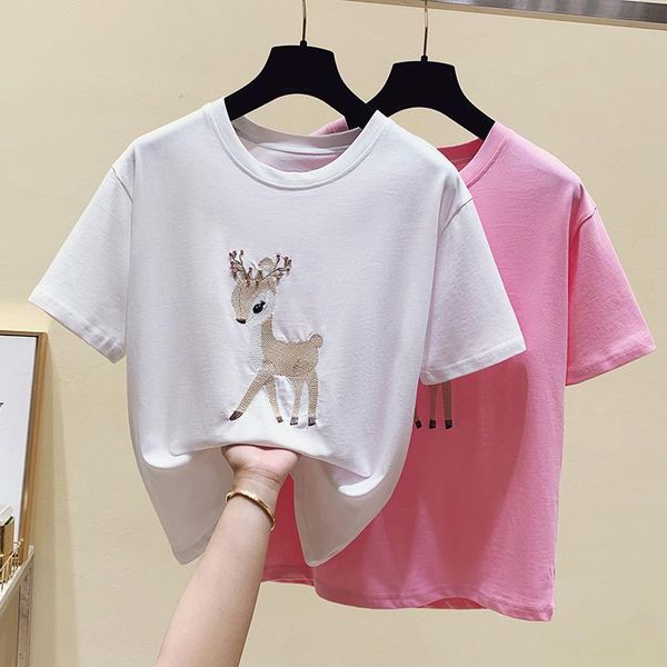 women's t-shirt houthion cotton regular 2021 casual tshirt fashion short sleeve embroidery deer o-neck t shirt summer tees, White
women's t-shirt houthion cotton regular 2021 casual tshirt fashion short sleeve embroidery deer o-neck t shirt summer tees, White