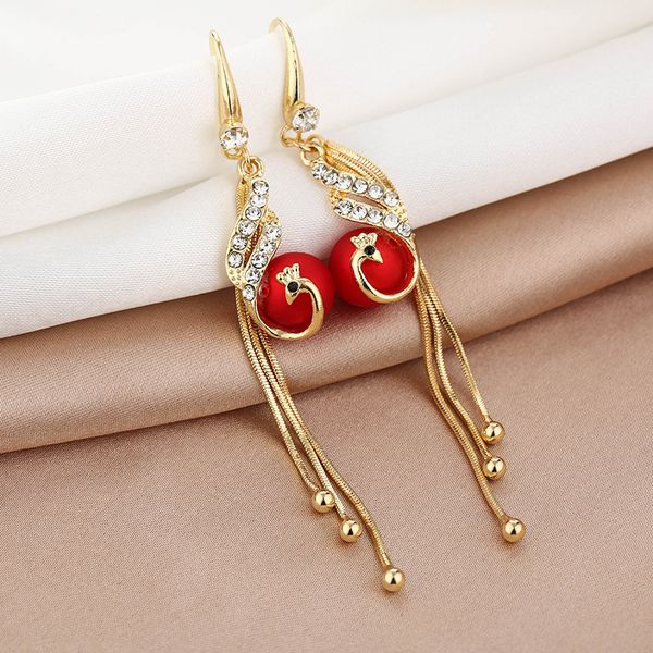 925 tremella hook new fashion peacock with diamond tassel net red long style temperament personality earrings, Silver
925 tremella hook new fashion peacock with diamond tassel net red long style temperament personality earrings, Silver