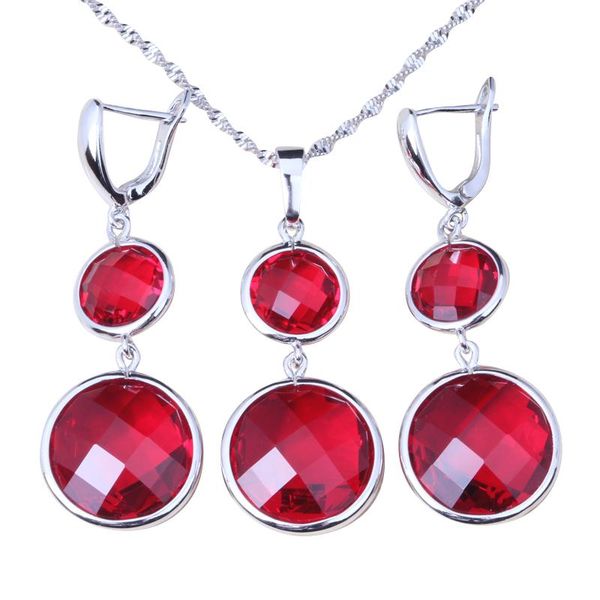 earrings & necklace round red crystal jewelry sets for women pendant t119, Silver
earrings & necklace round red crystal jewelry sets for women pendant t119, Silver
