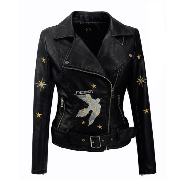 leather jacket heavy industry embroidery short women's lapel versatile motorcycle female, Black
leather jacket heavy industry embroidery short women's lapel versatile motorcycle female, Black