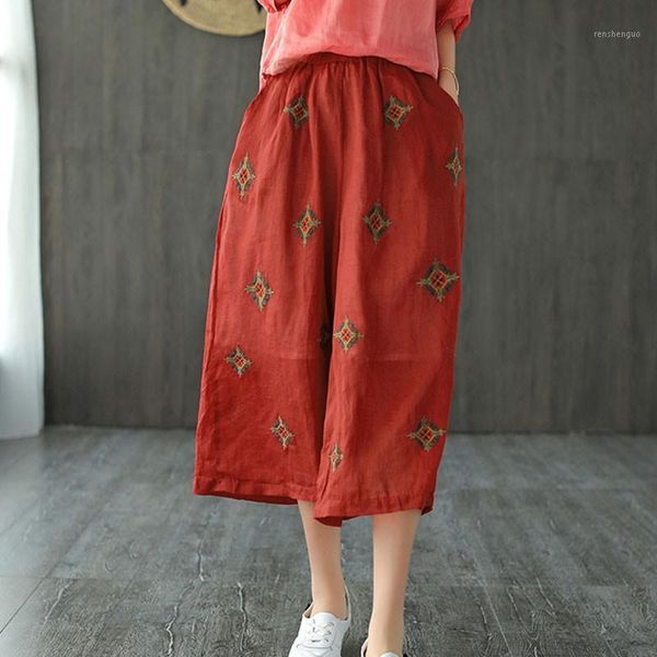 women embroidery elastic waist wide leg pants 2021 summer loose casual ladies cotton linen vintage trousers 5 color women's & capris, Black;white
women embroidery elastic waist wide leg pants 2021 summer loose casual ladies cotton linen vintage trousers 5 color women's & capris, Black;white