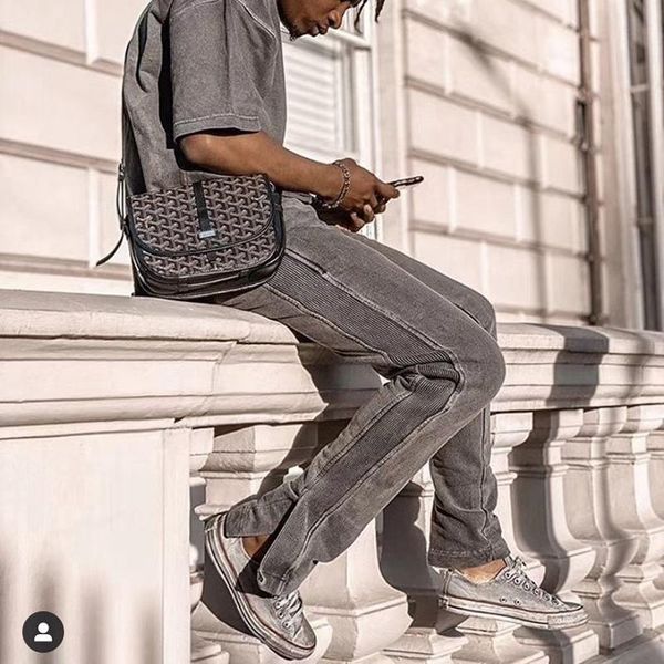 men's pants ankle split side striped casual mens drawstring oversize solid washed baggy sweatpants high street loose trousers, Black
men's pants ankle split side striped casual mens drawstring oversize solid washed baggy sweatpants high street loose trousers, Black