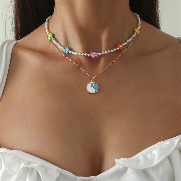 europe oil drop round tai chi alloy pendant necklaces colorful daisy contrast color beaded clavicle chain women double layer vacation party, Silver
europe oil drop round tai chi alloy pendant necklaces colorful daisy contrast color beaded clavicle chain women double layer vacation party, Silver