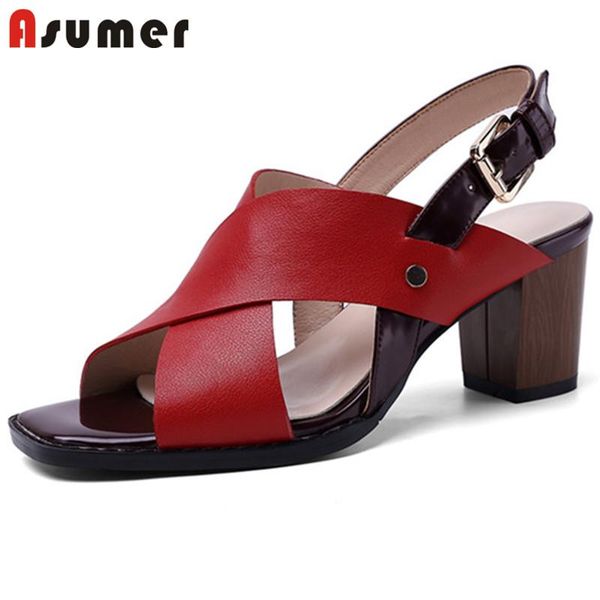 est genuine leather shoes women sandals buckle square high heel summer ladies party wedding woman, Black
est genuine leather shoes women sandals buckle square high heel summer ladies party wedding woman, Black