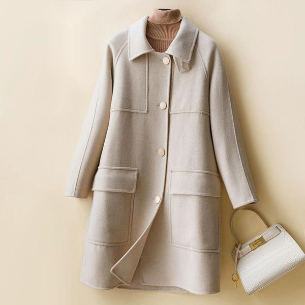 women's wool & blends 2021 ladies cashmere coat autumn winter women woolen overcoat long sleeve 100% warm mid-long jacket coats casaco, Black
women's wool & blends 2021 ladies cashmere coat autumn winter women woolen overcoat long sleeve 100% warm mid-long jacket coats casaco, Black