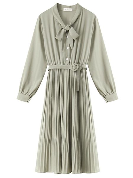 casual dresses women's elegant solid color dress fashion chiffon waist long sleeve pleated bow neck vestidos h0092, Black;gray
casual dresses women's elegant solid color dress fashion chiffon waist long sleeve pleated bow neck vestidos h0092, Black;gray