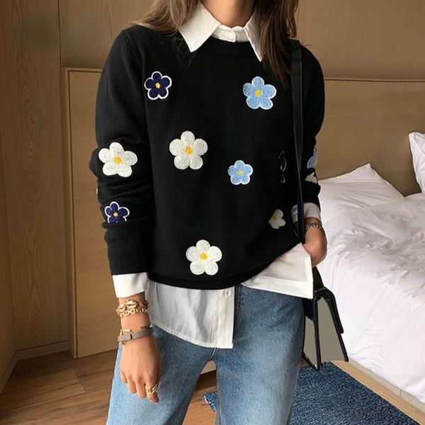 women's sweaters korean floral emobroidery pullover sweater women elegant o neck knitted c-089, White;black
women's sweaters korean floral emobroidery pullover sweater women elegant o neck knitted c-089, White;black