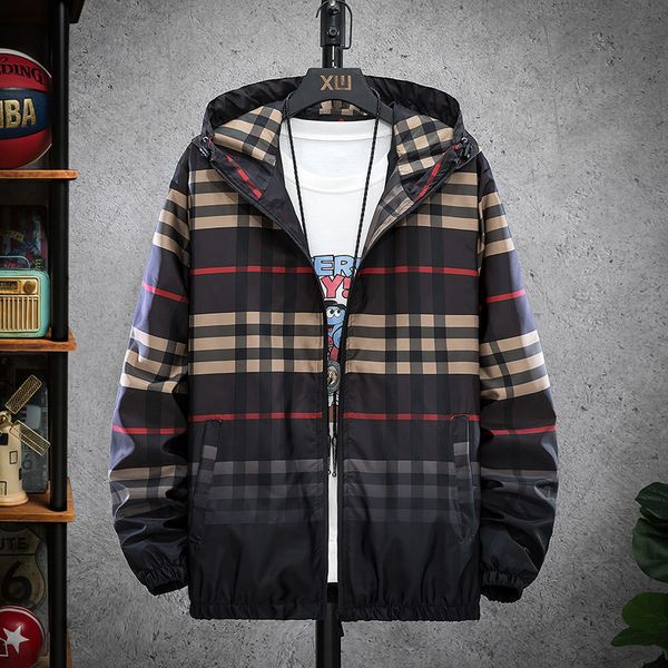 Men's plus size Outerwear Spring and Autumn Coat Trend Loose Fat Plaid Jaet Casual Top, Black