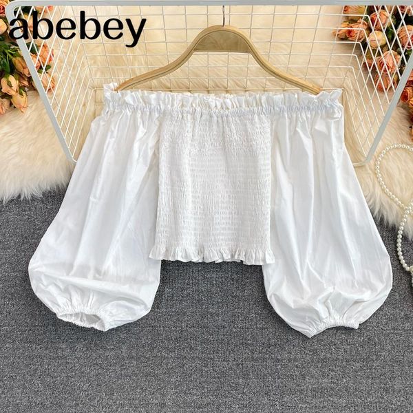 women's blouses & shirts 2021 spring autumn korean slash neck puff sleeve shirt edible tree edge high waist pleated solid short top, White
women's blouses & shirts 2021 spring autumn korean slash neck puff sleeve shirt edible tree edge high waist pleated solid short top, White