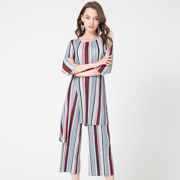 plus size pant suits 2021 autumn winter stripes elastic miyake pleated round neck split irregular + mid-calf length pants women's two p, White
plus size pant suits 2021 autumn winter stripes elastic miyake pleated round neck split irregular + mid-calf length pants women's two p, White