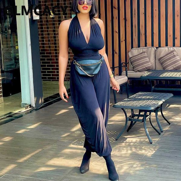 halter v neck tunic jumpsuit casual summer solid overalls 210702, Black;white 
halter v neck tunic jumpsuit casual summer solid overalls 210702, Black;white