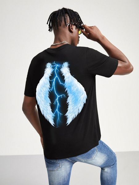 men wings & lightning print tee b2p1#, White;black
men wings & lightning print tee b2p1#, White;black