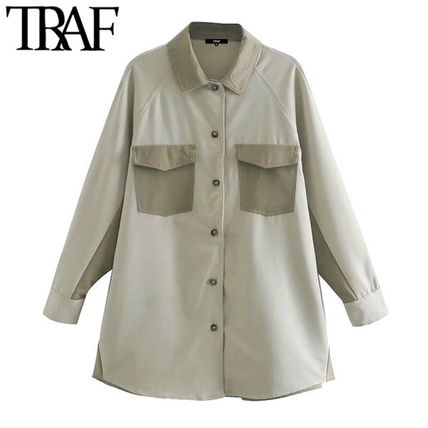 women fashion with pockets patchwork oversized blouses vintage long sleeve button-up female shirts chic 210507, White
women fashion with pockets patchwork oversized blouses vintage long sleeve button-up female shirts chic 210507, White
