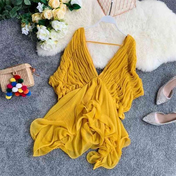 women v-collar loose lazy short sleeves irregularly chiffon shirts lady solid color elegant blouse f267 210527, White
women v-collar loose lazy short sleeves irregularly chiffon shirts lady solid color elegant blouse f267 210527, White