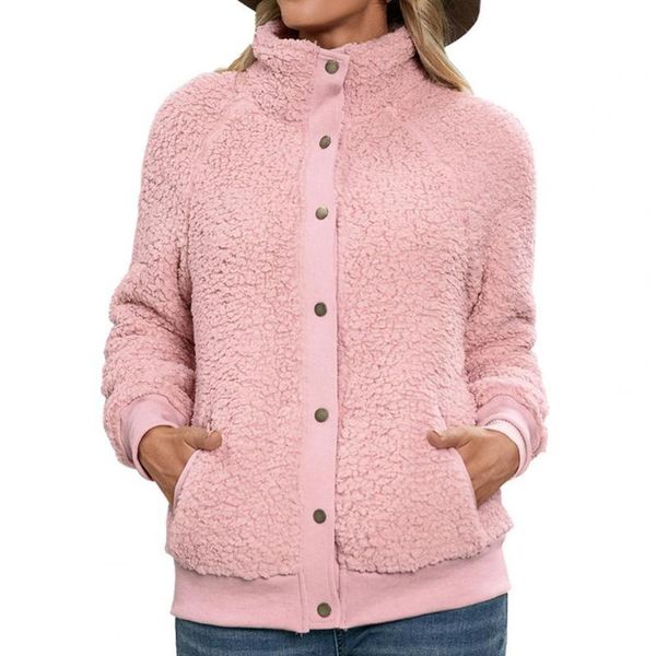 women's wool & blends jacket winter/autumn buttons closure side pockets fleece women stand collar warm cardigan, Black
women's wool & blends jacket winter/autumn buttons closure side pockets fleece women stand collar warm cardigan, Black