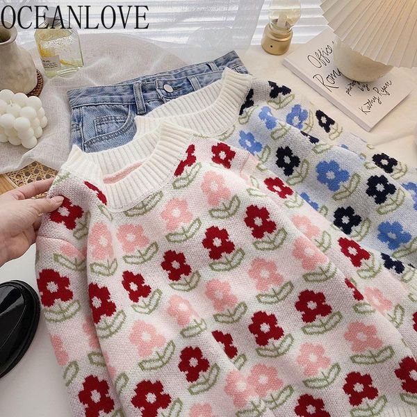 women's sweaters oceanlove print floral jacquard korean fashion sweet all match preppy pull femme retro autumn winter women pullovers, White;black
women's sweaters oceanlove print floral jacquard korean fashion sweet all match preppy pull femme retro autumn winter women pullovers, White;black