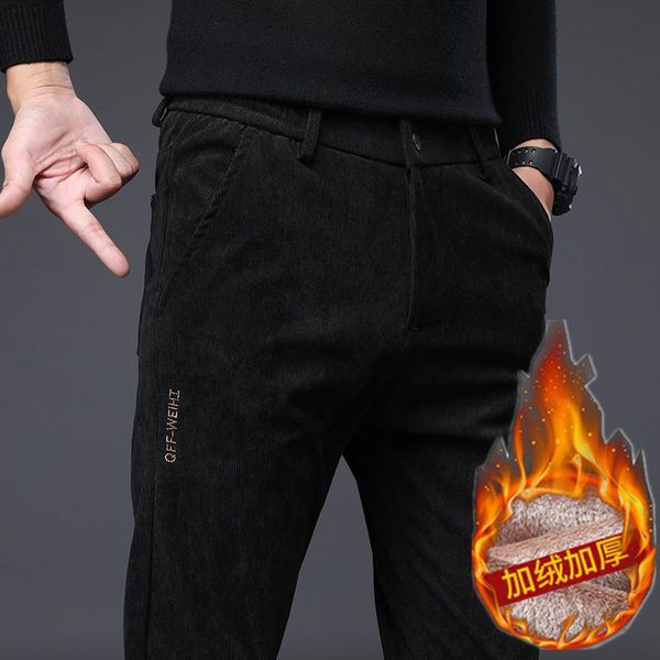 men's pants winter warm fleece thicken casual bussiness men wear midlife business corduroy trousers, Black
men's pants winter warm fleece thicken casual bussiness men wear midlife business corduroy trousers, Black