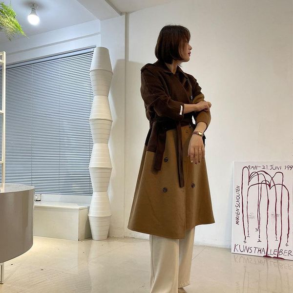 women's wool & blends 2021 autumn color matching hand stitched double-sided cashmere coat east gate tweed, Black
women's wool & blends 2021 autumn color matching hand stitched double-sided cashmere coat east gate tweed, Black