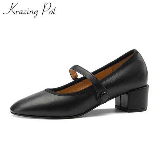 dress shoes krazing pot full grain leather round toe med heel pretty girl high street fashion dating shallow button buckle straps pumps l12, Black
dress shoes krazing pot full grain leather round toe med heel pretty girl high street fashion dating shallow button buckle straps pumps l12, Black