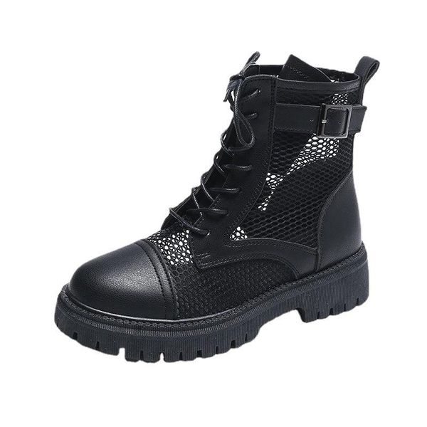 boots women spring summer shoes leather + mesh short cool hollow korean thick sole high heels 5cm fashion sandals, Black 
boots women spring summer shoes leather + mesh short cool hollow korean thick sole high heels 5cm fashion sandals, Black