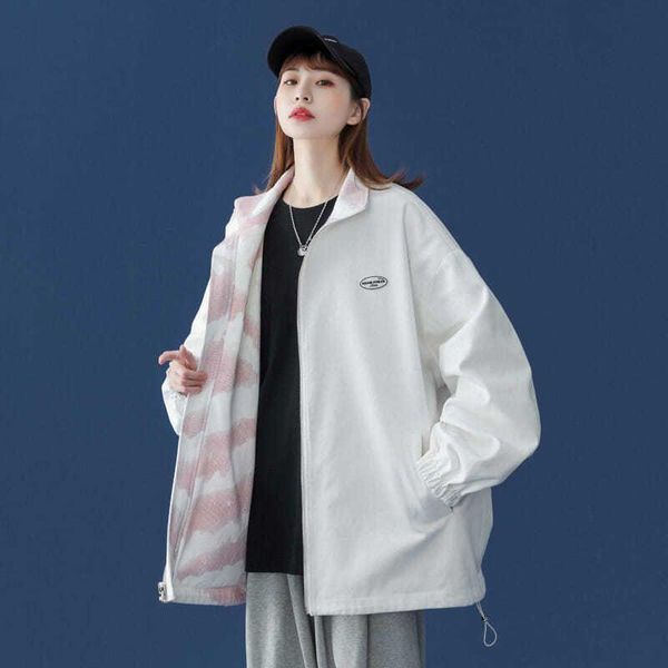 women's jackets both sides wear jacket retro hong kong flavor baseball uniform with zipper spring wild korean loose goth, Black;brown
women's jackets both sides wear jacket retro hong kong flavor baseball uniform with zipper spring wild korean loose goth, Black;brown