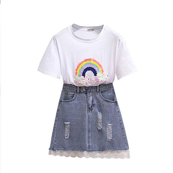 cotton short sleeve t-shirt two-piece clothing set women casual outfit students sweatshirt denim shorts vestidos sequins women's tracks, Gray
cotton short sleeve t-shirt two-piece clothing set women casual outfit students sweatshirt denim shorts vestidos sequins women's tracks, Gray