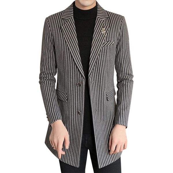 men's wool & blends 2021 winter british style slim striped long blend coat woolen thicken fashion windbreaker, Black
men's wool & blends 2021 winter british style slim striped long blend coat woolen thicken fashion windbreaker, Black