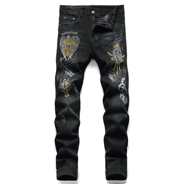 fashion jeans design style middle waist men's digital printing black slim pants 3016, Blue
fashion jeans design style middle waist men's digital printing black slim pants 3016, Blue