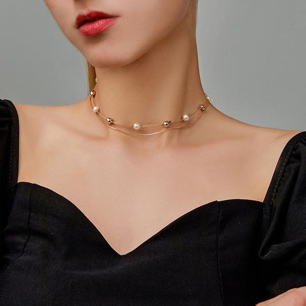 simple gold white simulated pearl beads choker necklaces for women female double-layer clavicle chain chockler jewelry chokers, Golden;silver
simple gold white simulated pearl beads choker necklaces for women female double-layer clavicle chain chockler jewelry chokers, Golden;silver