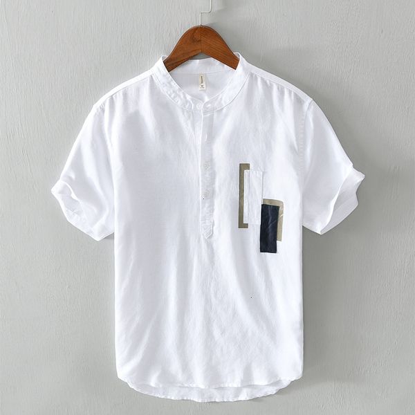 men's t-shirts summer casual cotton and linen short-sleeved solid stand collar shirts for men brand fashion shirt mens camiseta t45o, White;black
men's t-shirts summer casual cotton and linen short-sleeved solid stand collar shirts for men brand fashion shirt mens camiseta t45o, White;black