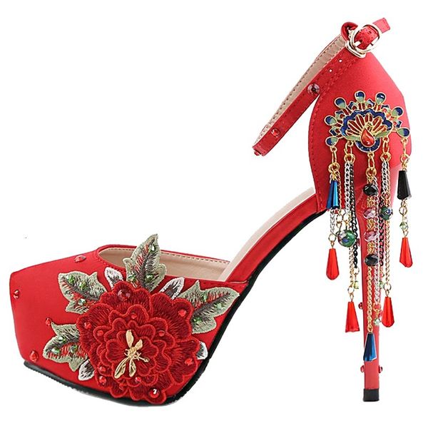 sandals chinese national wind flower fringed bridal super high heel stiletto red hollow wristband female wedding shoes summer, Black 
sandals chinese national wind flower fringed bridal super high heel stiletto red hollow wristband female wedding shoes summer, Black