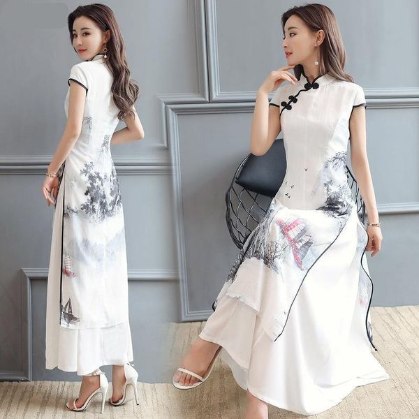 womens dresses summer dress chiffon bodycon robe vintage chinese style elegant slim clothing landscape painting cheongsam qipao, Black;gray
womens dresses summer dress chiffon bodycon robe vintage chinese style elegant slim clothing landscape painting cheongsam qipao, Black;gray