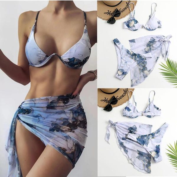 women's swimwear itranyee bikini set with cover-up skirt summer 3pcs marble pattern padded underwire bra e bather bathing suit ins, White;black
women's swimwear itranyee bikini set with cover-up skirt summer 3pcs marble pattern padded underwire bra e bather bathing suit ins, White;black