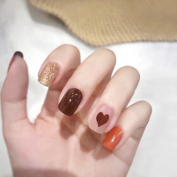 24pcs fashion short style acrylic false nails heart decor gold glitter women girls diy simple artificial press on nail, Red;gold
24pcs fashion short style acrylic false nails heart decor gold glitter women girls diy simple artificial press on nail, Red;gold