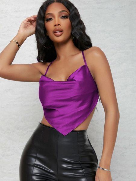 satin self-tie backless bandana b44p#, White