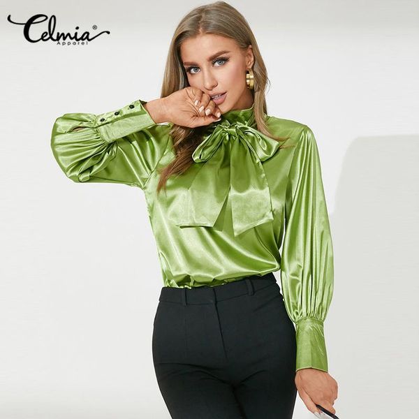 women's blouses & shirts celmia fashion women satin bow tie 2021 autumn lantern sleeve elegant office lady casual blusas femininas, White
women's blouses & shirts celmia fashion women satin bow tie 2021 autumn lantern sleeve elegant office lady casual blusas femininas, White